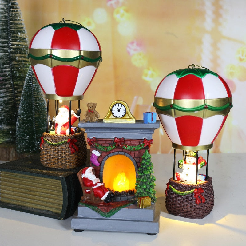 Christmas Snowman Santa Hot Air Balloon Microlandscape Ornament with LED Light Christmas Decor for Home New Year 2024 Navidad acacuss