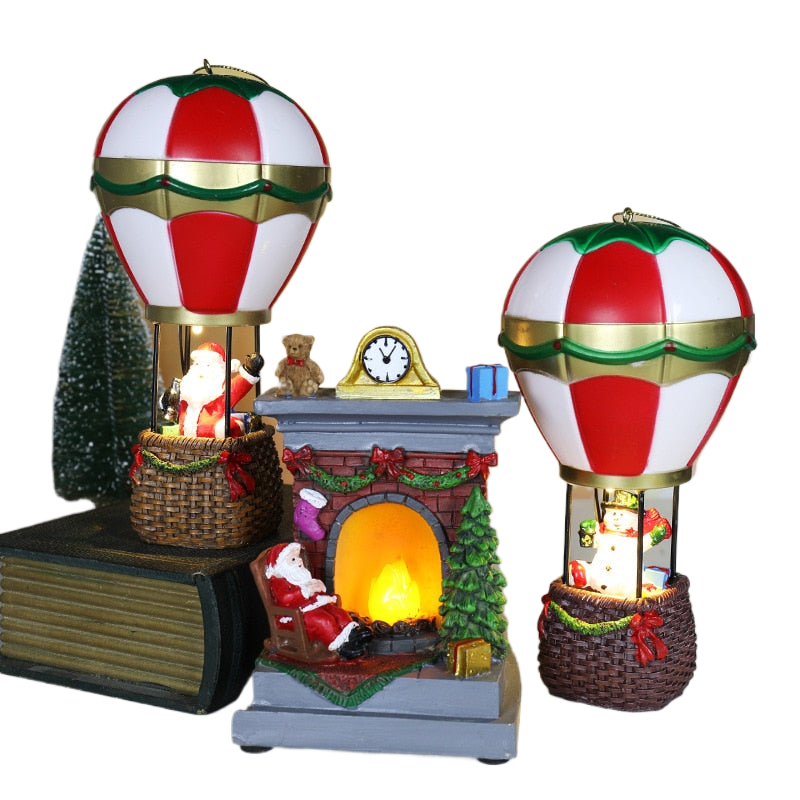 Christmas Snowman Santa Hot Air Balloon Microlandscape Ornament with LED Light Christmas Decor for Home New Year 2024 Navidad acacuss
