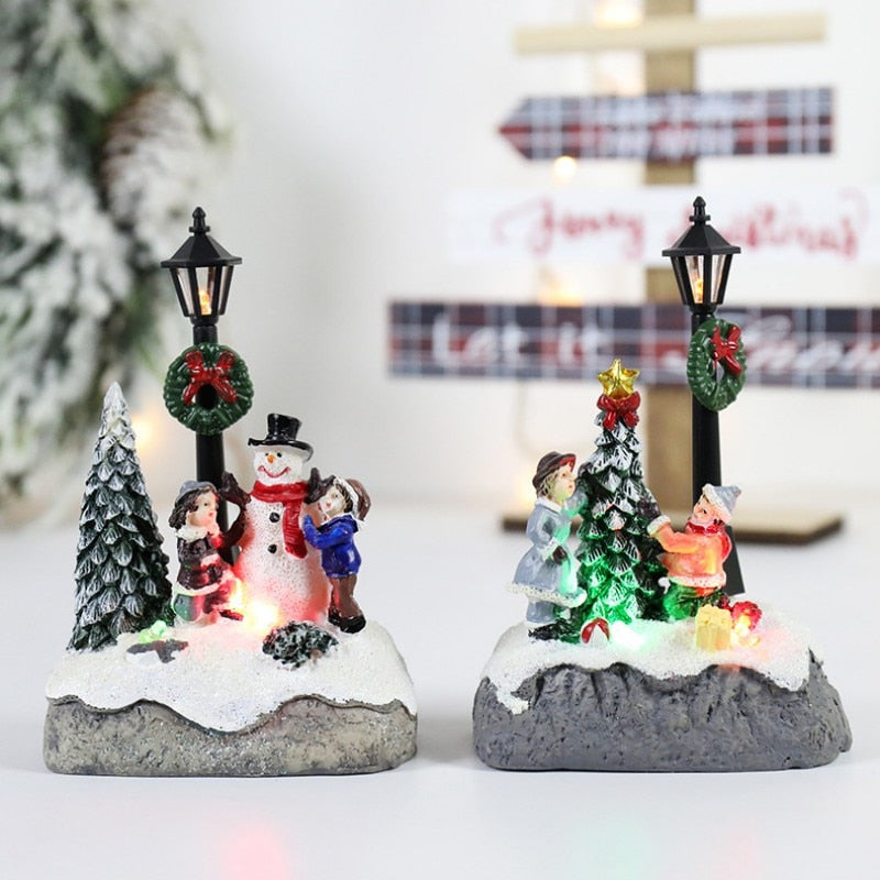 Christmas Snowman Santa Hot Air Balloon Microlandscape Ornament with LED Light Christmas Decor for Home New Year 2024 Navidad acacuss