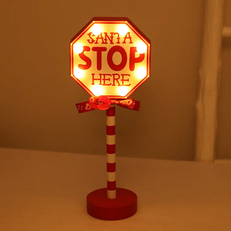 Christmas Table Pendant Wooden Stop Sign LED Light Ornaments Christmas Decoration 2023 Noel Navidad Home Decor Gifts acacuss