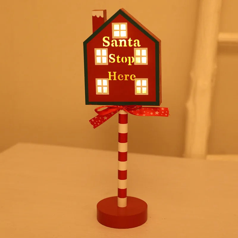 Christmas Table Pendant Wooden Stop Sign LED Light Ornaments Christmas Decoration 2023 Noel Navidad Home Decor Gifts acacuss