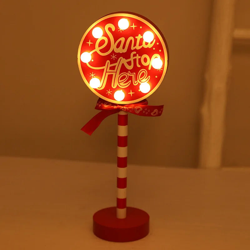 Christmas Table Pendant Wooden Stop Sign LED Light Ornaments Christmas Decoration 2023 Noel Navidad Home Decor Gifts acacuss