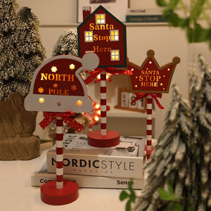 Christmas Table Pendant Wooden Stop Sign LED Light Ornaments Christmas Decoration 2023 Noel Navidad Home Decor Gifts acacuss