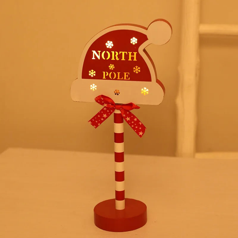 Christmas Table Pendant Wooden Stop Sign LED Light Ornaments Christmas Decoration 2023 Noel Navidad Home Decor Gifts acacuss