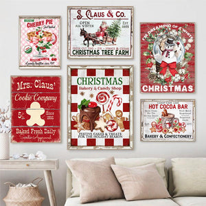 Christmas Wall Art Print Hot Chocolate Candyland Express Gingerbread Bakery Sign Poster Vintage Canvas Painting Kitchen Decor acacuss