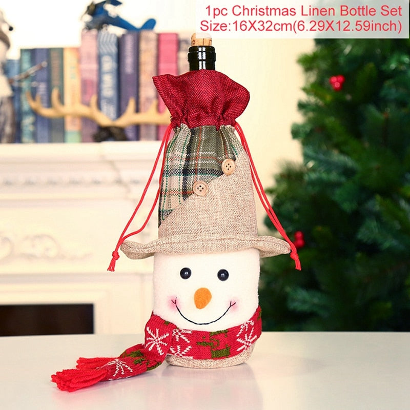 Christmas Wine Bottle Cover Merry Christmas Decorations For Home Christmas Ornament Xmas Table Decor New Year 2024 Navidad Gift acacuss