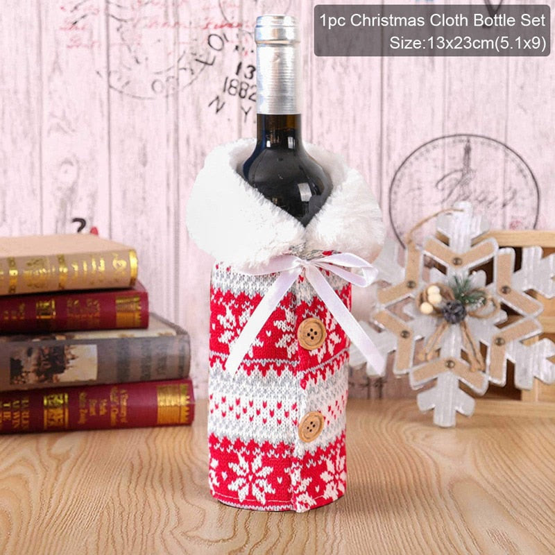 Christmas Wine Bottle Cover Merry Christmas Decorations For Home Christmas Ornament Xmas Table Decor New Year 2024 Navidad Gift acacuss