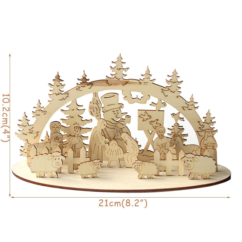 Christmas Wooden DIY Wood Desktop Ornaments Christmas Decoration for Home natal krest navidad 2021 Wood Craft for Xmas new Year acacuss