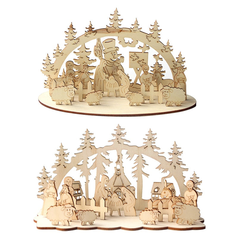 Christmas Wooden DIY Wood Desktop Ornaments Christmas Decoration for Home natal krest navidad 2021 Wood Craft for Xmas new Year acacuss