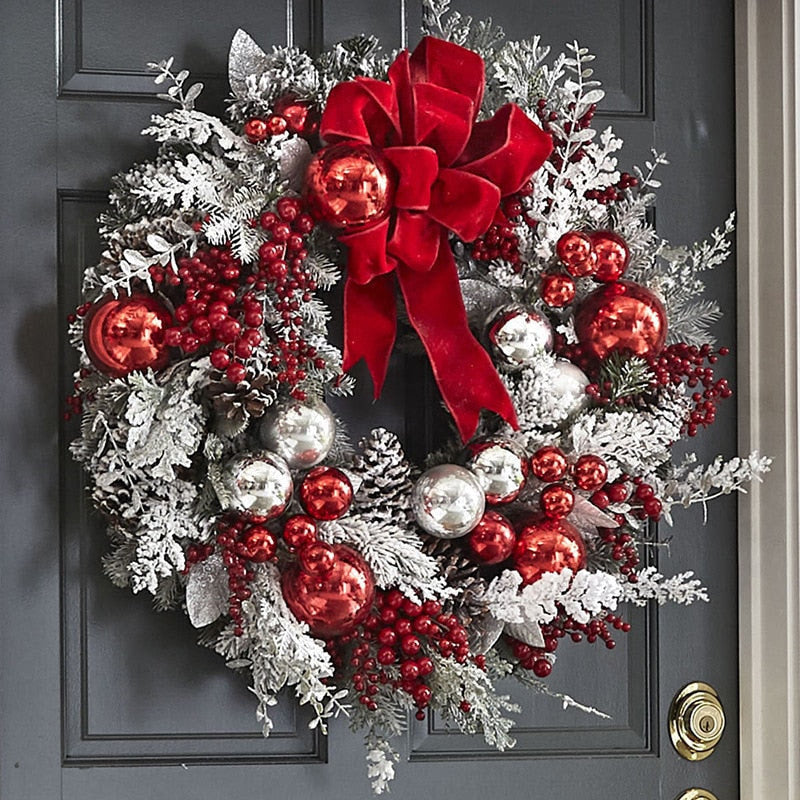 Christmas Wreath Outdoor Xmas Decorations Signs Home Wreath Garden Office Porch Front Door Hanging Garland 2023 New Year Decor acacuss