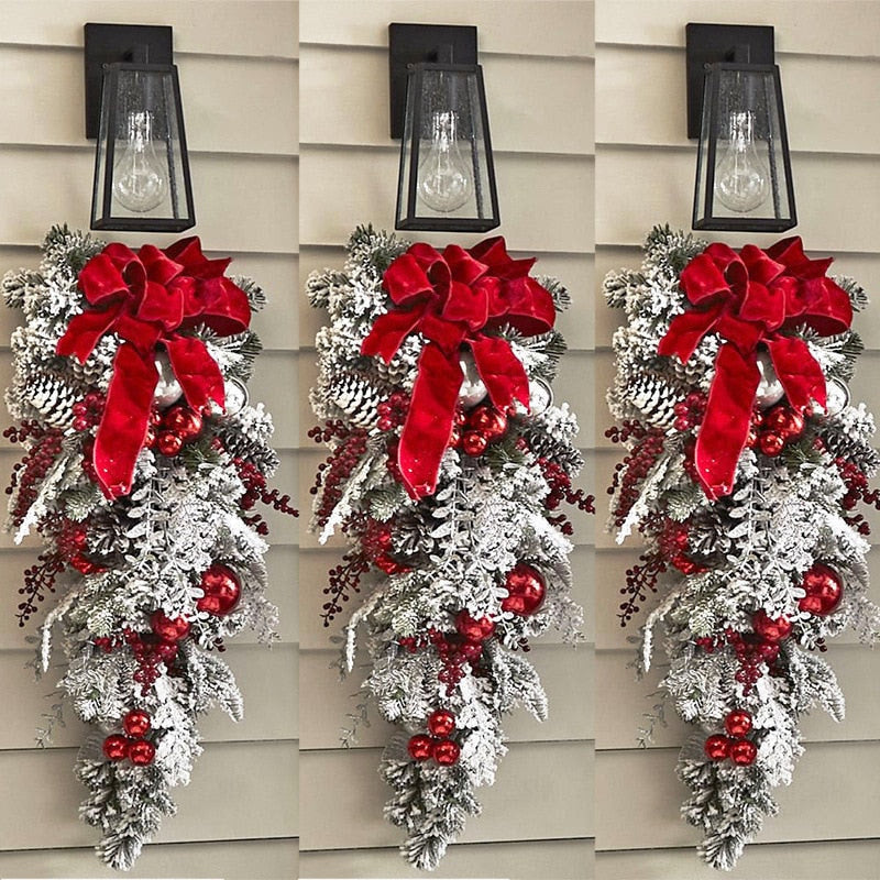 Christmas Wreath Outdoor Xmas Decorations Signs Home Wreath Garden Office Porch Front Door Hanging Garland 2023 New Year Decor acacuss