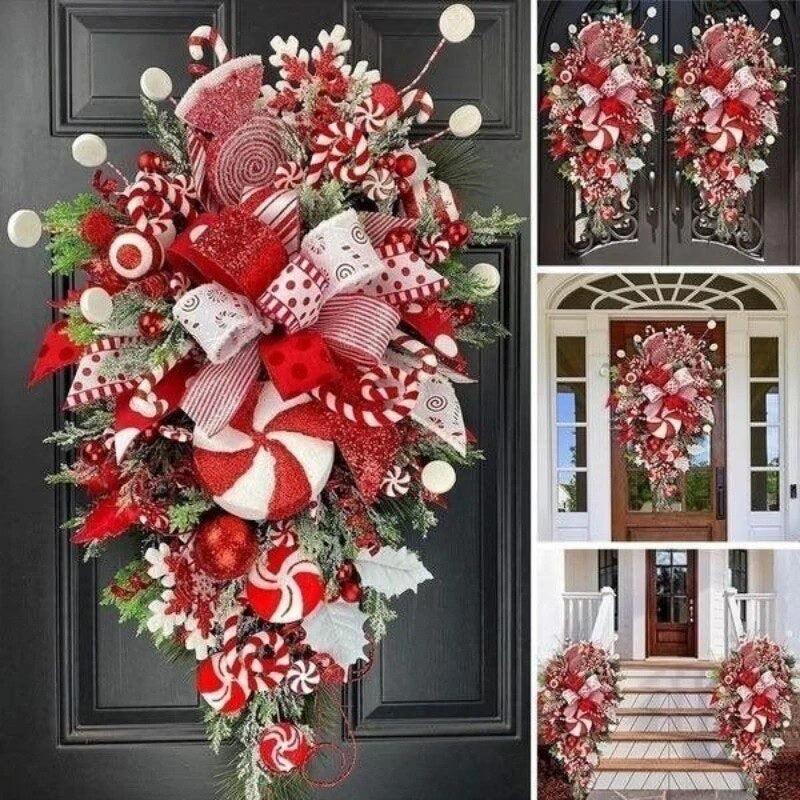 Christmas Wreath Outdoor Xmas Decorations Signs Home Wreath Garden Office Porch Front Door Hanging Garland 2023 New Year Decor acacuss