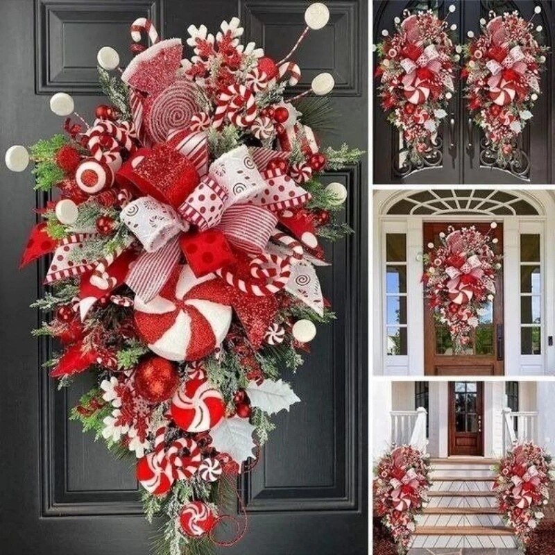 Christmas Wreath Outdoor Xmas Decorations Signs Home Wreath Garden Office Porch Front Door Hanging Garland 2023 New Year Decor acacuss