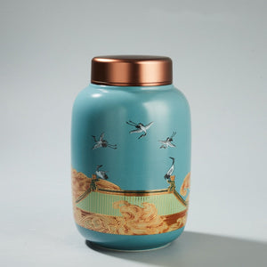 Classic Ceramic Tea Caddy Travel Portable Round Shape Tea Can Spice Tea Boxes Candy Storage Tank Coffee Cani Moisture-proof Jar acacuss