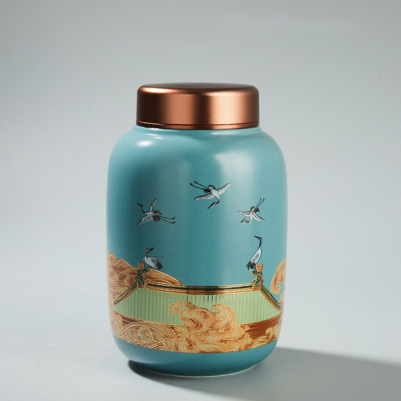 Classic Ceramic Tea Caddy Travel Portable Round Shape Tea Can Spice Tea Boxes Candy Storage Tank Coffee Cani Moisture-proof Jar acacuss