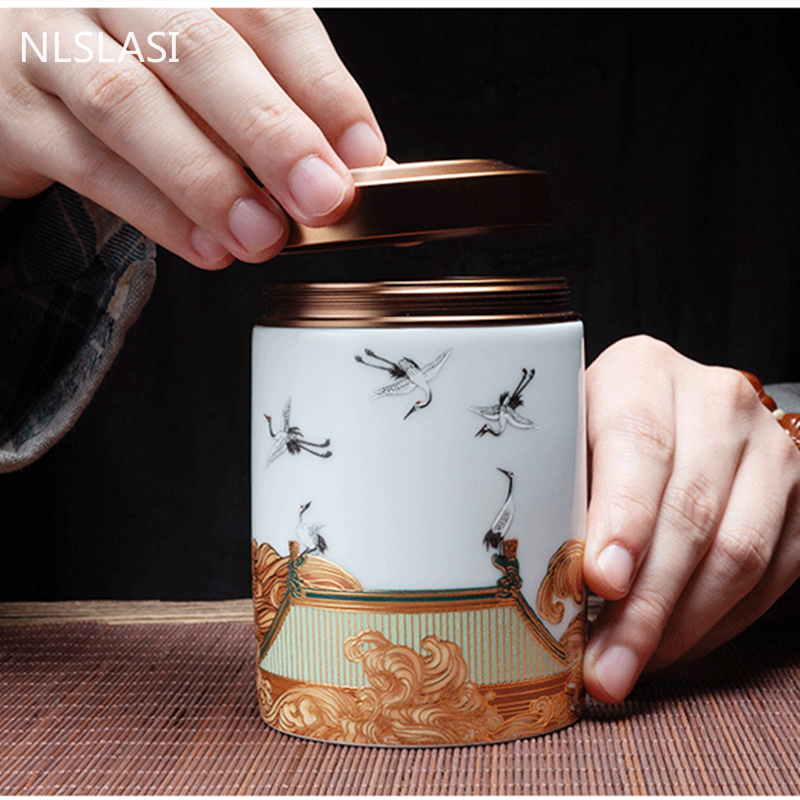 Classic Ceramic Tea Caddy Travel Portable Round Shape Tea Can Spice Tea Boxes Candy Storage Tank Coffee Cani Moisture-proof Jar acacuss