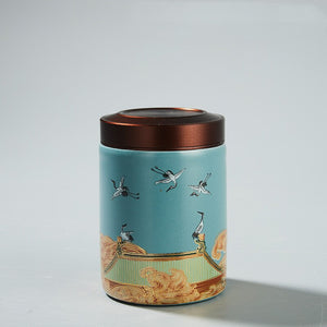 Classic Ceramic Tea Caddy Travel Portable Round Shape Tea Can Spice Tea Boxes Candy Storage Tank Coffee Cani Moisture-proof Jar acacuss
