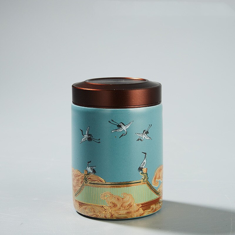 Classic Ceramic Tea Caddy Travel Portable Round Shape Tea Can Spice Tea Boxes Candy Storage Tank Coffee Cani Moisture-proof Jar acacuss