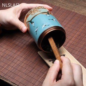 Classic Ceramic Tea Caddy Travel Portable Round Shape Tea Can Spice Tea Boxes Candy Storage Tank Coffee Cani Moisture-proof Jar acacuss