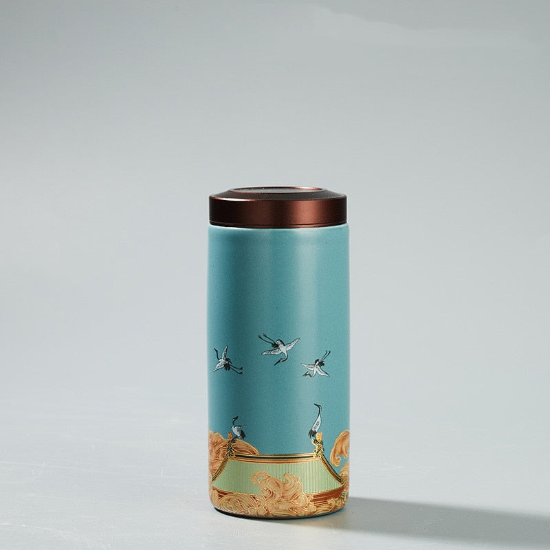 Classic Ceramic Tea Caddy Travel Portable Round Shape Tea Can Spice Tea Boxes Candy Storage Tank Coffee Cani Moisture-proof Jar acacuss