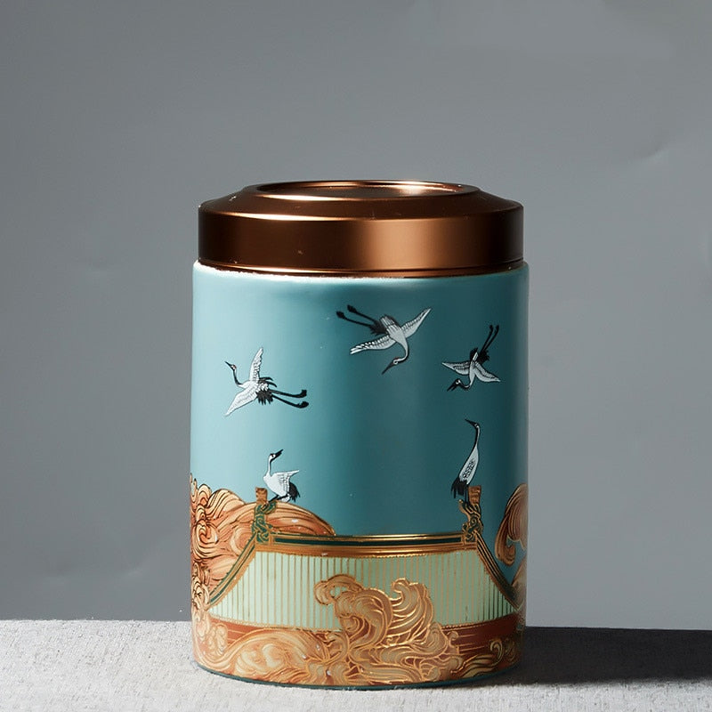 Classic Ceramic Tea Caddy Travel Portable Round Shape Tea Can Spice Tea Boxes Candy Storage Tank Coffee Cani Moisture-proof Jar acacuss