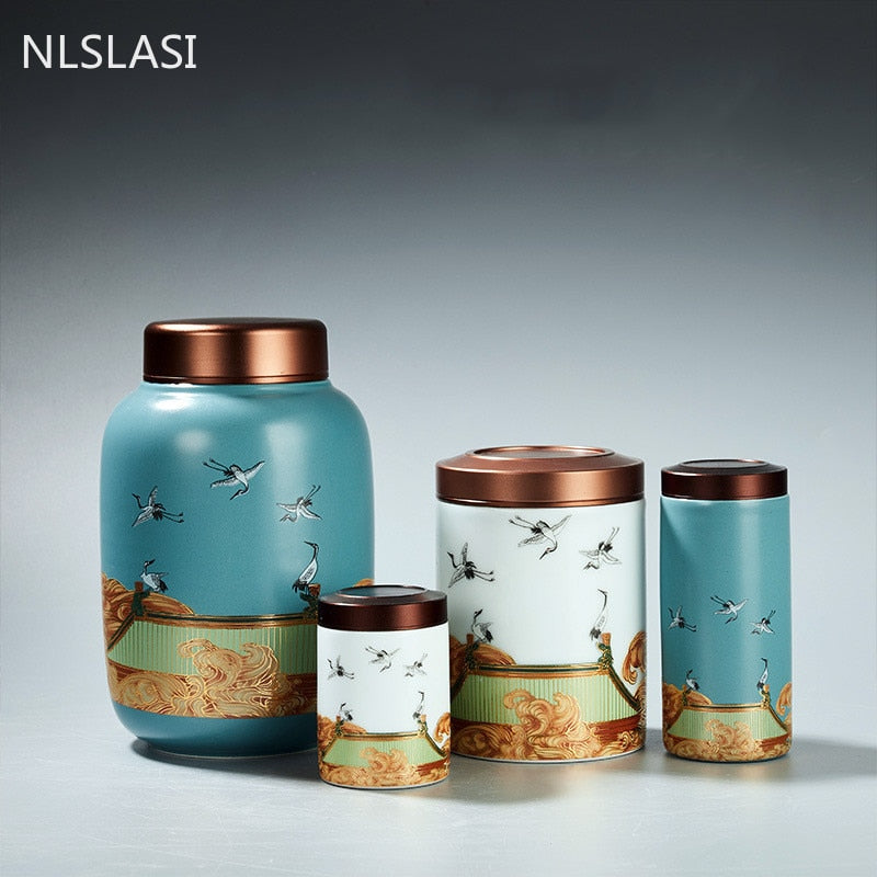 Classic Ceramic Tea Caddy Travel Portable Round Shape Tea Can Spice Tea Boxes Candy Storage Tank Coffee Cani Moisture-proof Jar acacuss