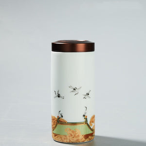 Classic Ceramic Tea Caddy Travel Portable Round Shape Tea Can Spice Tea Boxes Candy Storage Tank Coffee Cani Moisture-proof Jar acacuss
