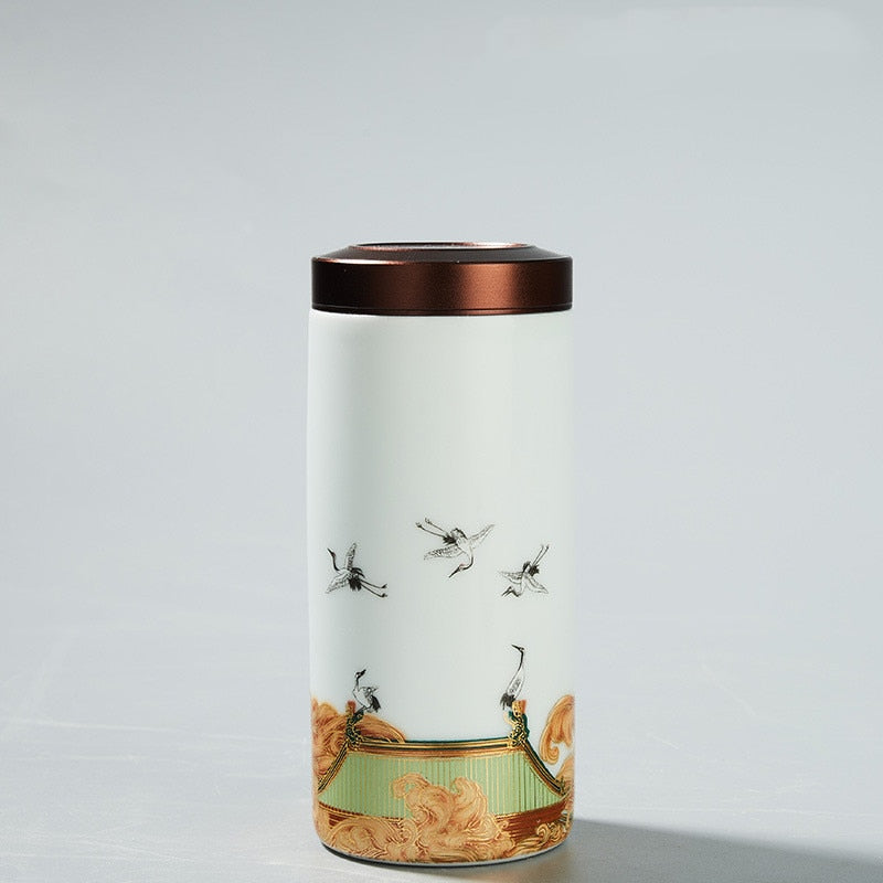 Classic Ceramic Tea Caddy Travel Portable Round Shape Tea Can Spice Tea Boxes Candy Storage Tank Coffee Cani Moisture-proof Jar acacuss