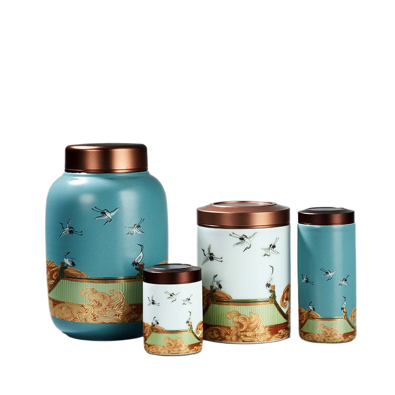 Classic Ceramic Tea Caddy Travel Portable Round Shape Tea Can Spice Tea Boxes Candy Storage Tank Coffee Cani Moisture-proof Jar acacuss
