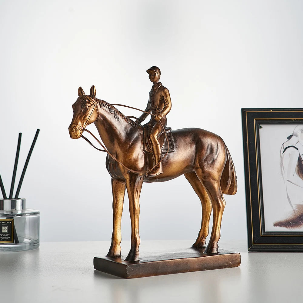 Classical Style Equestrian Figurine Home Decor Retro Living Room Cabinet Ornament Desk Decoration Vintage Resin Sculpture Gifts acacuss