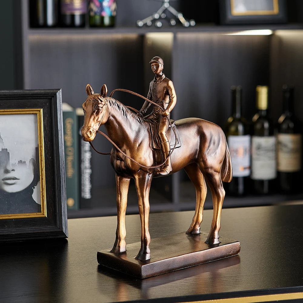 Classical Style Equestrian Figurine Home Decor Retro Living Room Cabinet Ornament Desk Decoration Vintage Resin Sculpture Gifts acacuss