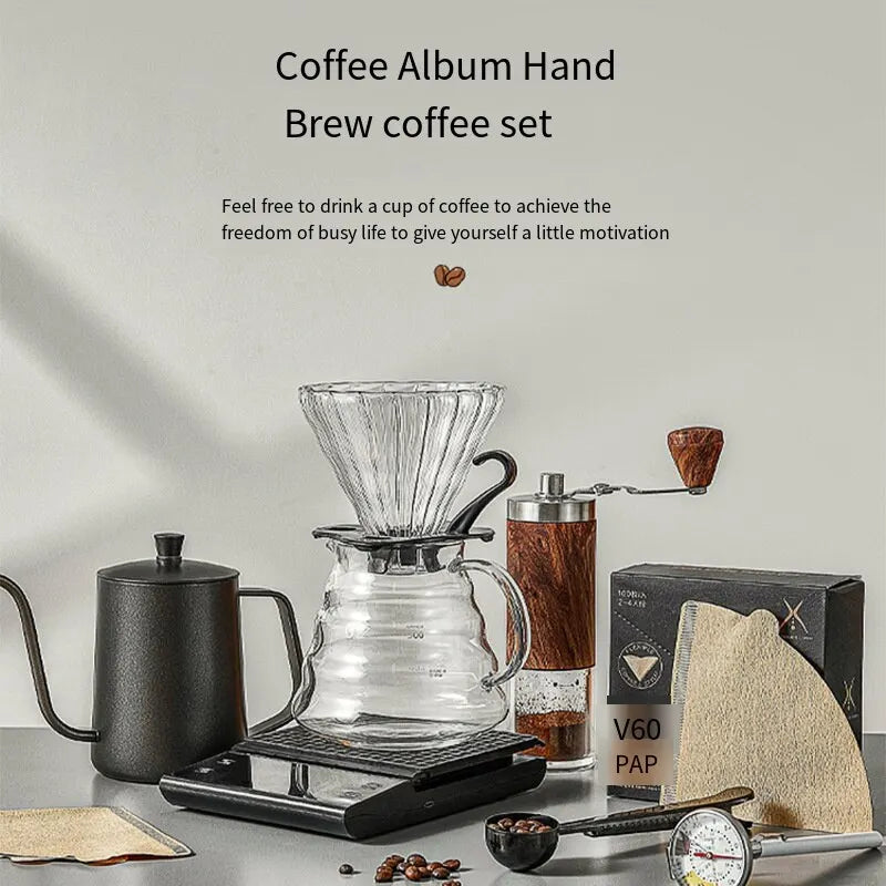 Coffee Set Six-Piece Set Hand Brewed Coffee Basic Stylish V60 Coffee Cup Mug Grinder Filter Paper Accessories Cafe Coffeeware acacuss