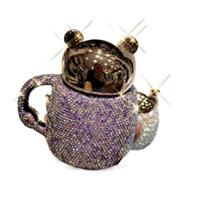 Coffee Tumbler Mugs Ceramic Cup With Diamond Rhinestone Glam Cartoon Bear With Lid acacuss