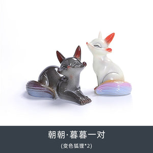 Color-changing Little Fox Tea Pet Personality Ornaments Tea Treasure Tea Tea Play Tea Sets Lovely Fox Lovers Resin Decoration acacuss