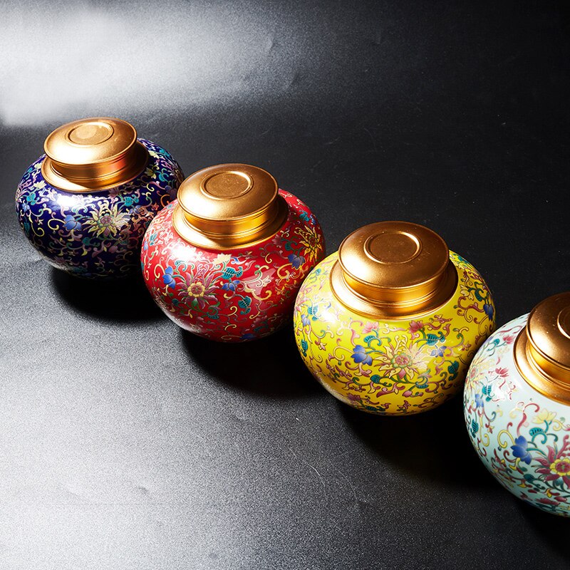 Colored Enamels Ceramic Ashes Urn Double Lid Seal Cover Cremation Ashes Holder For Human Funeral Adult Pet Burial At Home acacuss