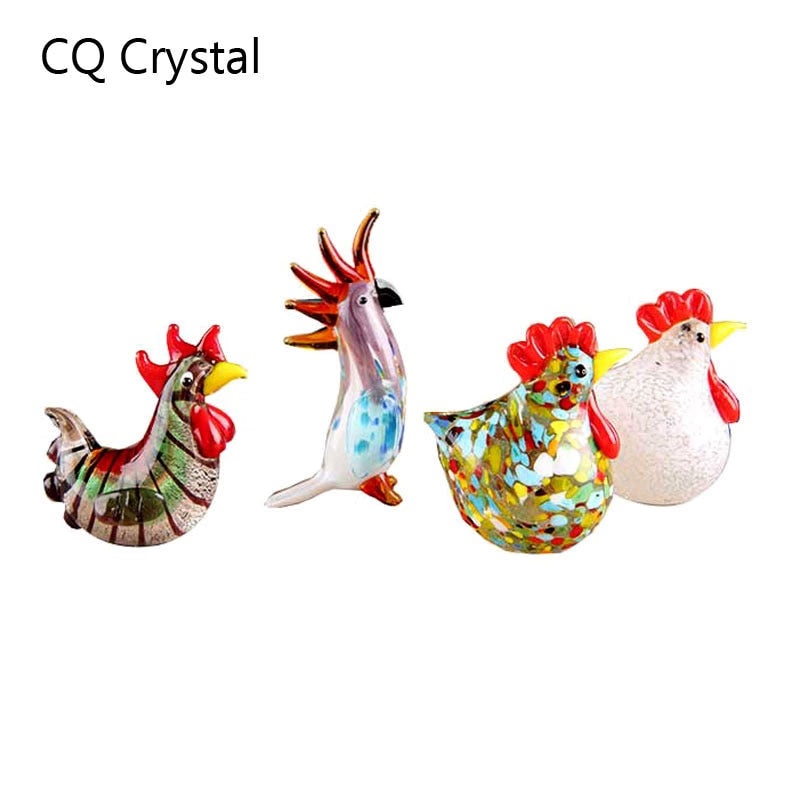 Colorful Crystal Glass Rooster Turkey Animal Figurines Cock Chicken Miniature Hand Blown Modern Miniatures Home Decor Xmas Gift acacuss