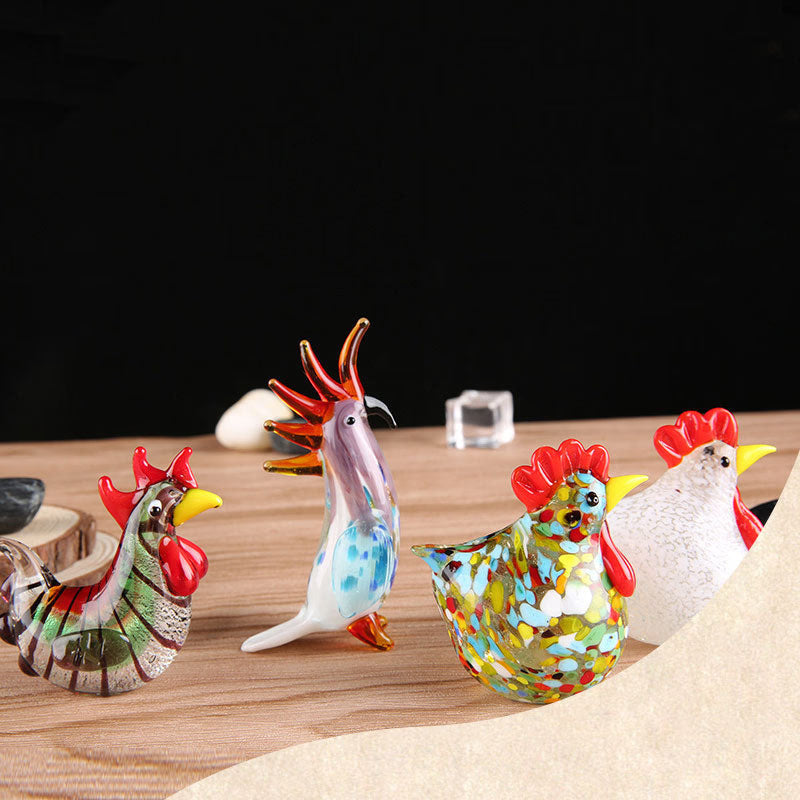 Colorful Crystal Glass Rooster Turkey Animal Figurines Cock Chicken Miniature Hand Blown Modern Miniatures Home Decor Xmas Gift acacuss