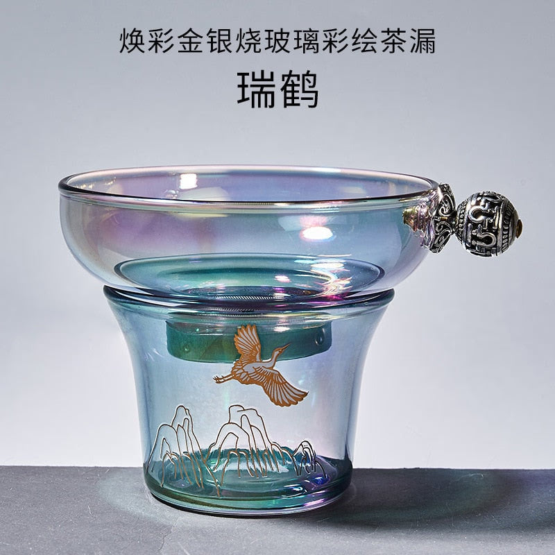 Colorful Glass Gaiwan Tea Cup Heat-resistant Thickened Tea Bowl Teacup Fair Cup Tea Leak Set Kung Fu Tea Set Tureen Coffee Mug acacuss