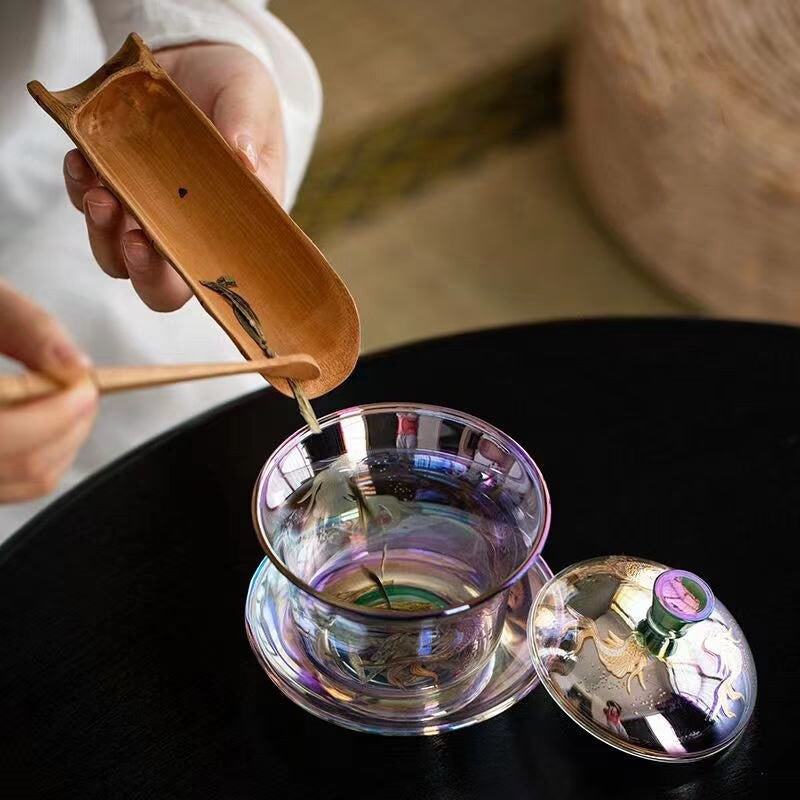 Colorful Glass Gaiwan Tea Cup Heat-resistant Thickened Tea Bowl Teacup Fair Cup Tea Leak Set Kung Fu Tea Set Tureen Coffee Mug acacuss