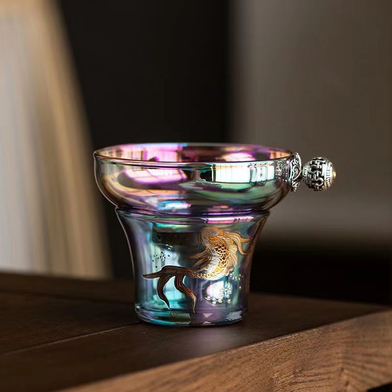 Colorful Glass Gaiwan Tea Cup Heat-resistant Thickened Tea Bowl Teacup Fair Cup Tea Leak Set Kung Fu Tea Set Tureen Coffee Mug acacuss