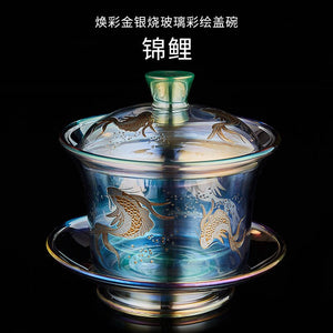 Colorful Glass Gaiwan Tea Cup Heat-resistant Thickened Tea Bowl Teacup Fair Cup Tea Leak Set Kung Fu Tea Set Tureen Coffee Mug acacuss