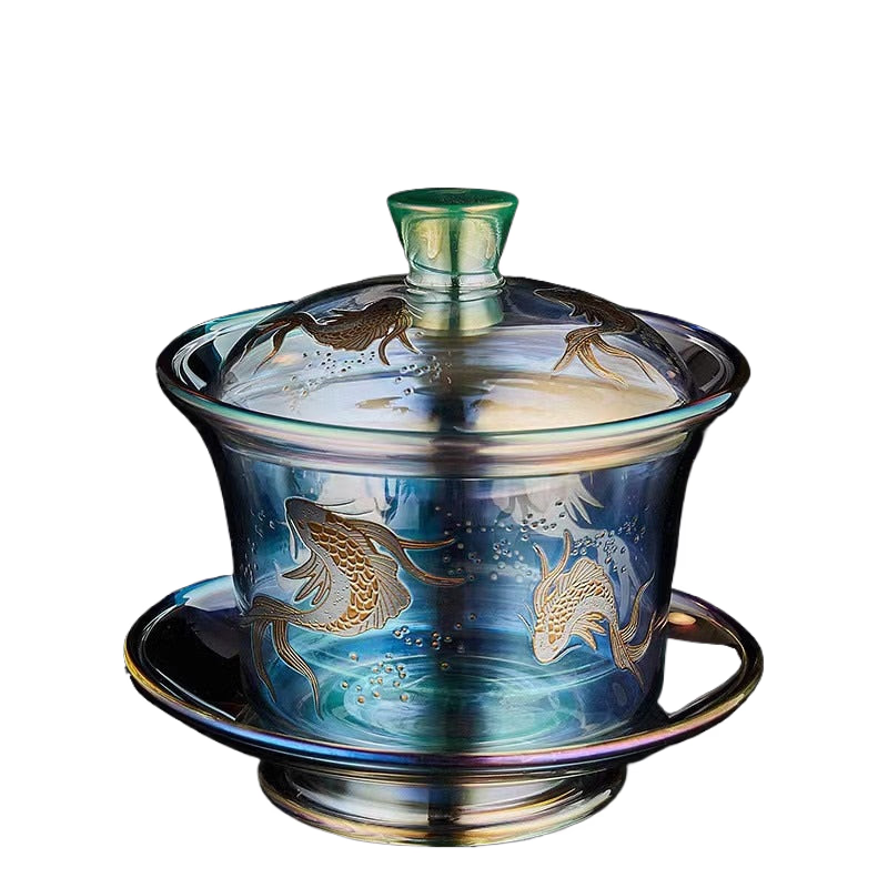 Colorful Glass Gaiwan Tea Cup Heat-resistant Thickened Tea Bowl Teacup Fair Cup Tea Leak Set Kung Fu Tea Set Tureen Coffee Mug acacuss