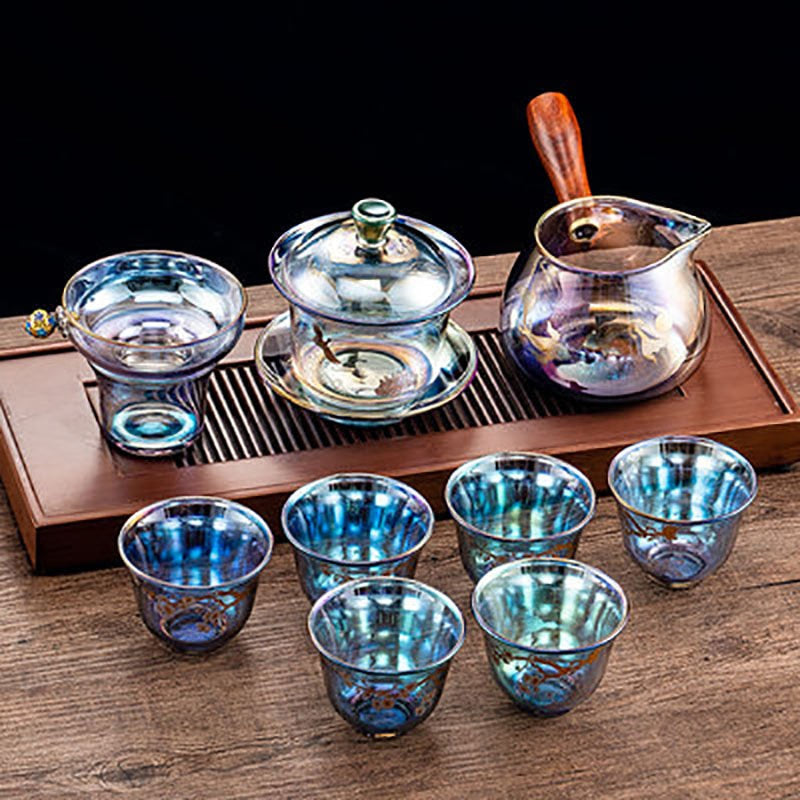 Colorful Glass Heat-resistant Teacup Tea Cup Gaiwan Tea Leak Chinese Kung Fu Tea Ceremony Set Teaware Coffee Mug Office Home Use acacuss