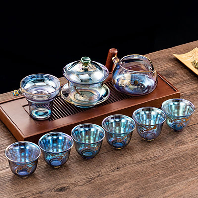 Colorful Glass Heat-resistant Teacup Tea Cup Gaiwan Tea Leak Chinese Kung Fu Tea Ceremony Set Teaware Coffee Mug Office Home Use acacuss
