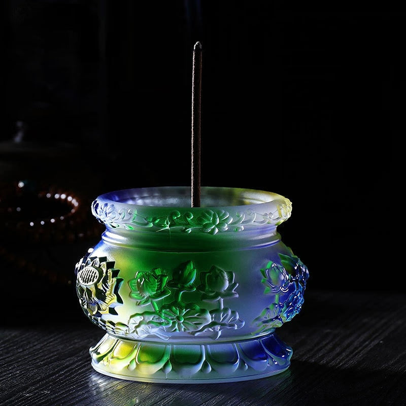 Colorful Glazed Lotus Incense Burner for Buddha's Home Indoor Incense Burner To Worship Aromatherapy Incense Line Incense Burner acacuss