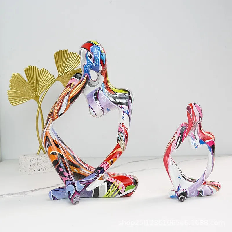 Colorful Graffiti Abstract Resin Handmade Crafts Sculpture Thinker Figurine Statue Home Decor Interior Office Desktop Ornaments acacuss