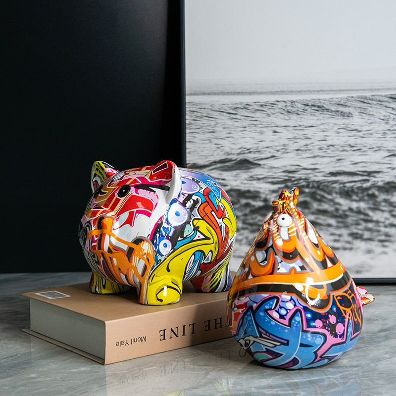 Colorful New Creative Animal Money Tank Decorative Crafts Abstract Art Home Modern Simple Resin Ornaments Desk Decoration acacuss