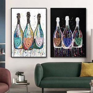 Colorful Pop Art Canvas Painting Champagne Bottle Poster and Print Modern Abstract Wall Art Picture for Living Room Home Decor acacuss