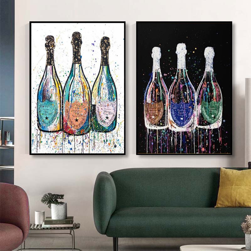 Colorful Pop Art Canvas Painting Champagne Bottle Poster and Print Modern Abstract Wall Art Picture for Living Room Home Decor acacuss