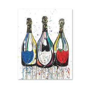 Colorful Pop Art Canvas Painting Champagne Bottle Poster and Print Modern Abstract Wall Art Picture for Living Room Home Decor acacuss